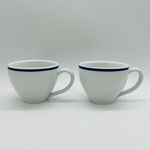 Pottery Barn Set Of 2 White Bistro Mugs with Navy Accent